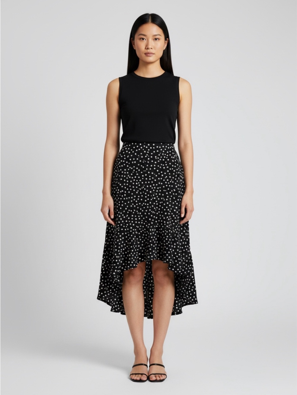 Forever 21 Black and White Polka Dot High-Low Skirt